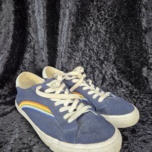 Madewell canvas sneakers with subtle rainbow stripe detail